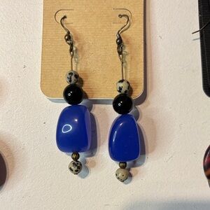 80s-Modern Blue and Black Dangle Earrings